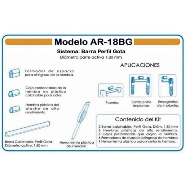 Atache Kit Barra Gota x 2 + 6 Hembras AR-18BG