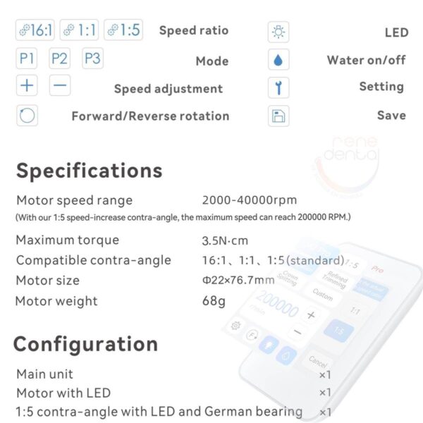 Micromotor Electrico M2 Pro Interno Woodpecker Led + Contra Angulo Multiplicador - Imagen 3